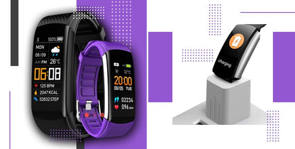Smartband GIEWONT Fit&GO Duo GW200 - 3 – Black with Extra Flora Violet Strap - Afanaya