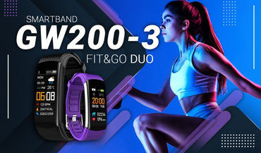 Smartband GIEWONT Fit&GO Duo GW200 - 3 – Black with Extra Flora Violet Strap - Afanaya