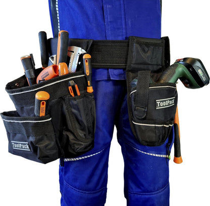 ToolPack Robust Tool Belt Heavy-Duty with 2 Holsters Adjustable Fit for Professionals