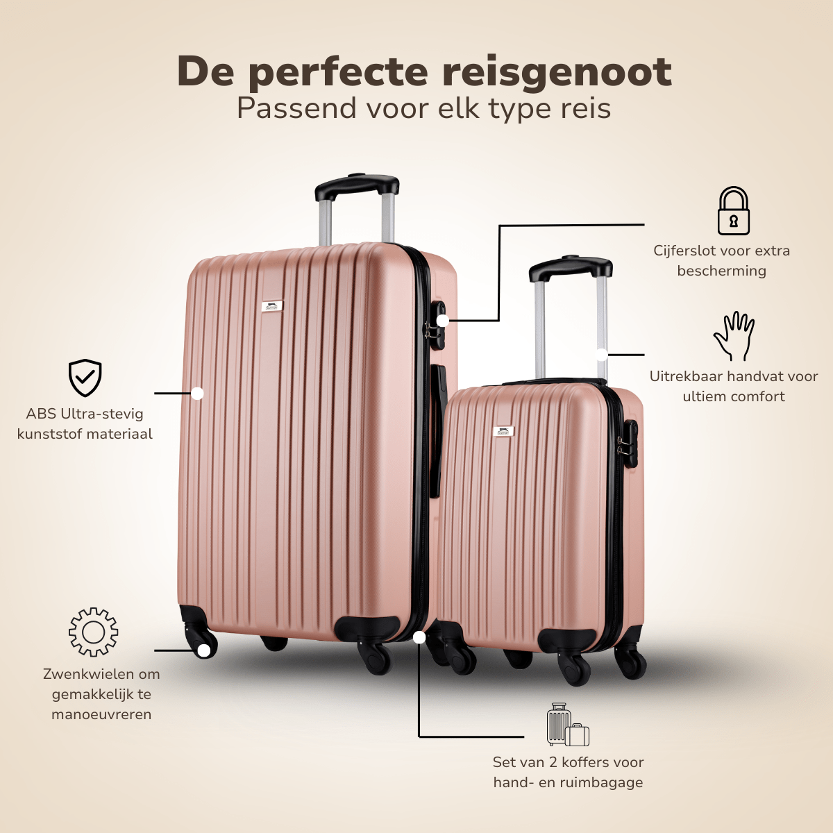 Trolley Set 2Pc Rose Gold - Afanaya