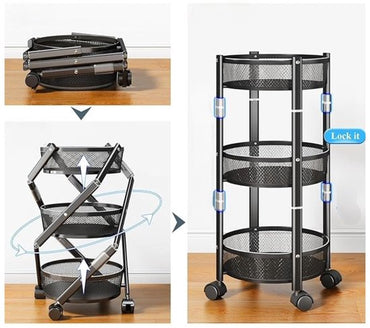 Kitchen Trolley 3 Layer Storage Cart for Kitchen or Laundry Room with Wheels - Black