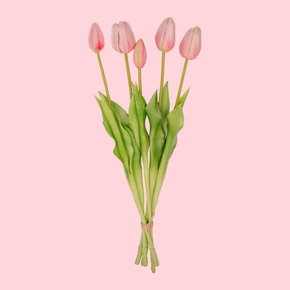 Tulip Bouquet – 5 Pieces – Various Colours – ‘Real Touch’ Artificial Tulips – 42 Cm - Afanaya