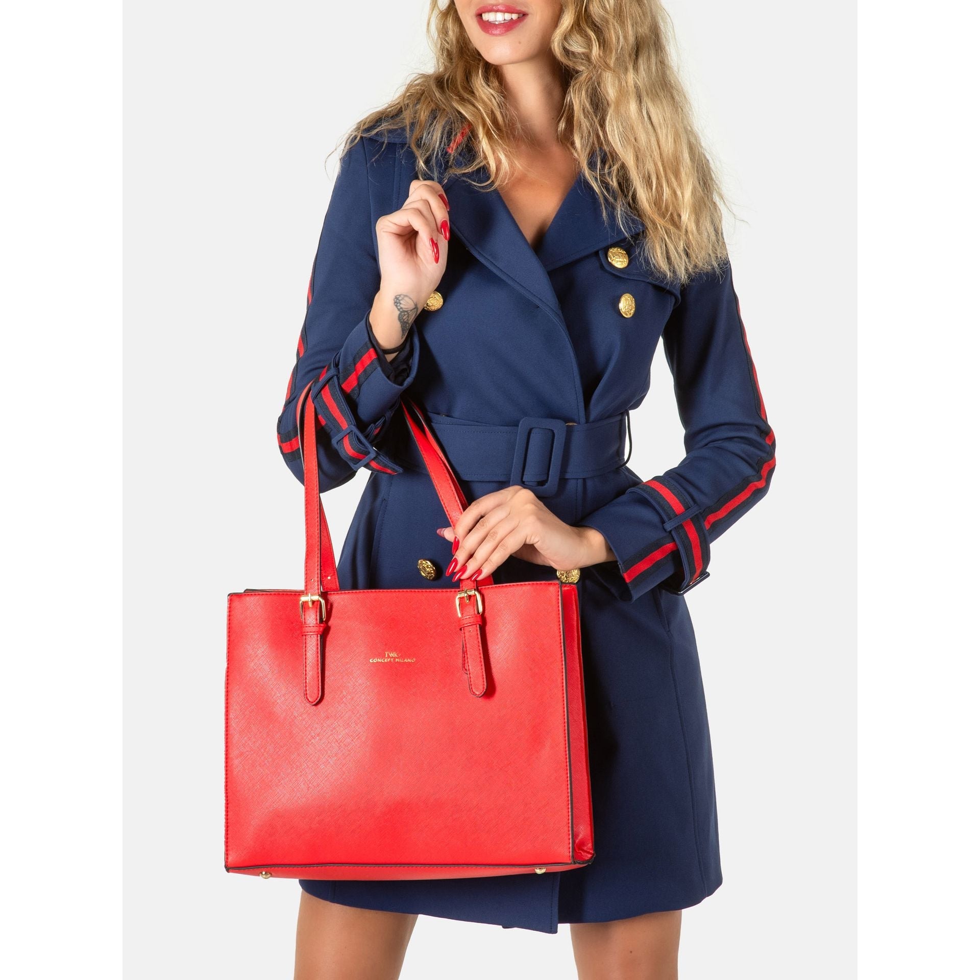 Twig Shelley SHY03 Women’s Shoulder Bag Elegant Red Faux Leather Handbag - Afanaya