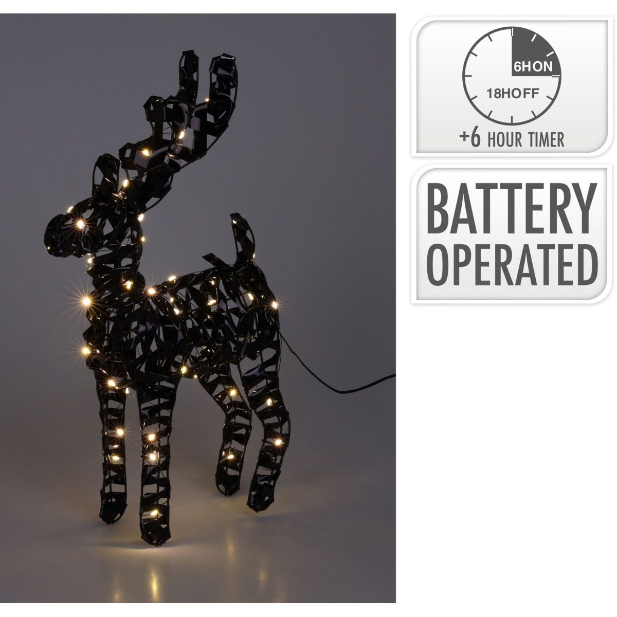 Verlicht Rendier - Zwart - 37 Cm - 30 Microled - Afanaya