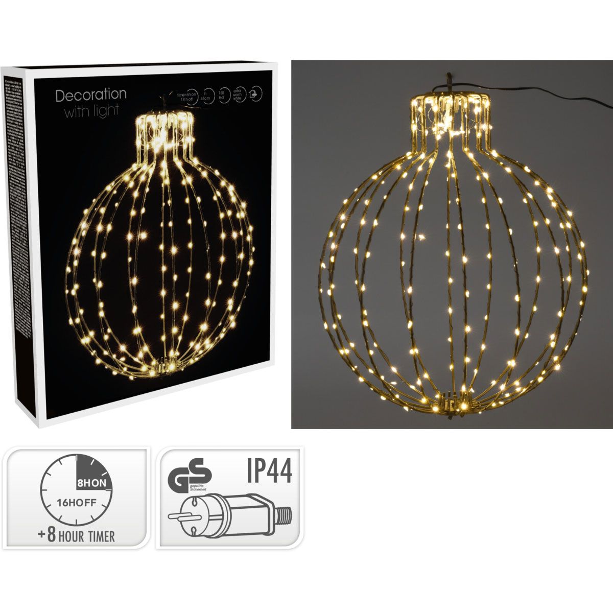 Verlichte Kerstbal - 45Cm - Zwart Frame - Afanaya