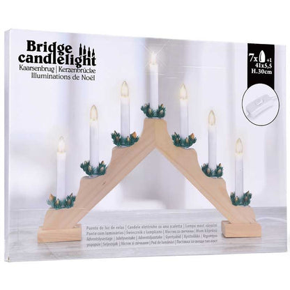 Wooden Candle Bridge 7 Lamps Traditional Christmas Window Light - Afanaya