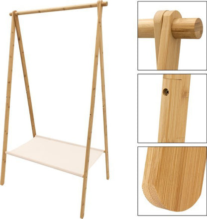 Wooden Clothes Rack 155×86×57 cm Freestanding Garment Hanging Rail Organizer - Afanaya